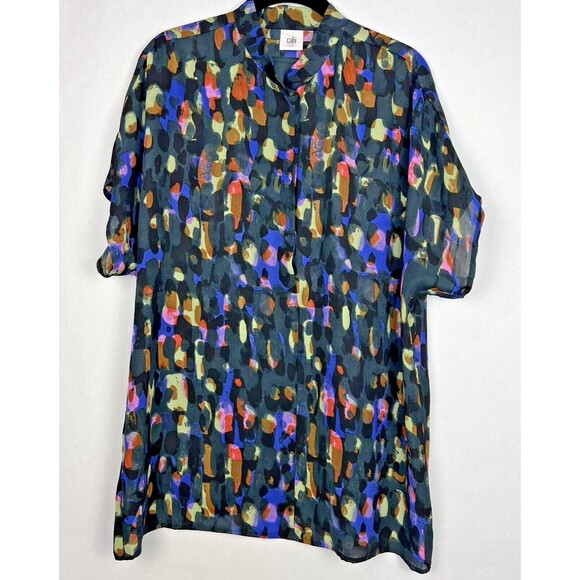 CAbi Tunic Top 3143 Womens Medium Sabine Mosaic Watercolor Print Popover Blouse - Picture 1 of 10